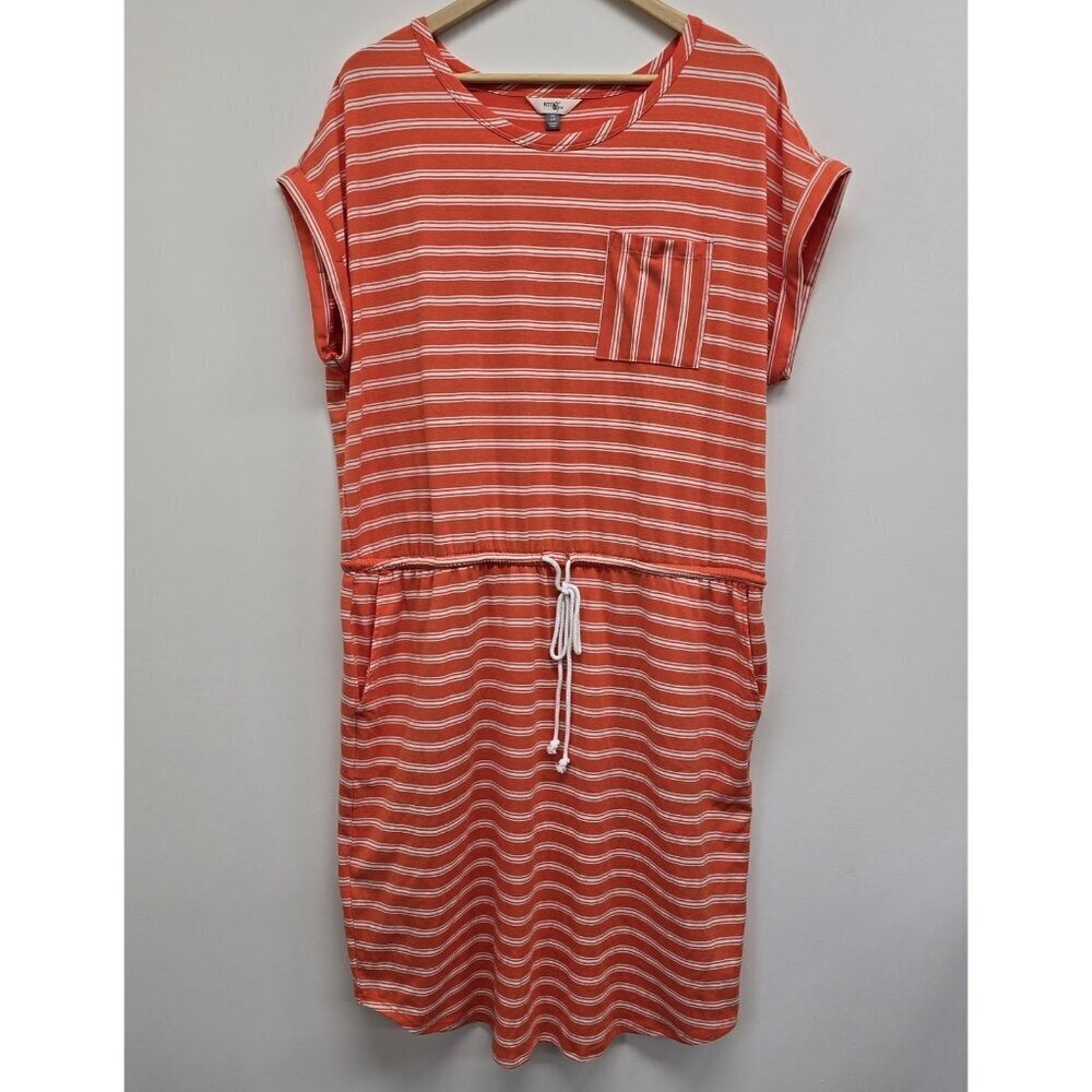 Terra & Sky Shirt Dress Sz 0X 14W Stripe Pockets Stretch Drawstring Waist Orange